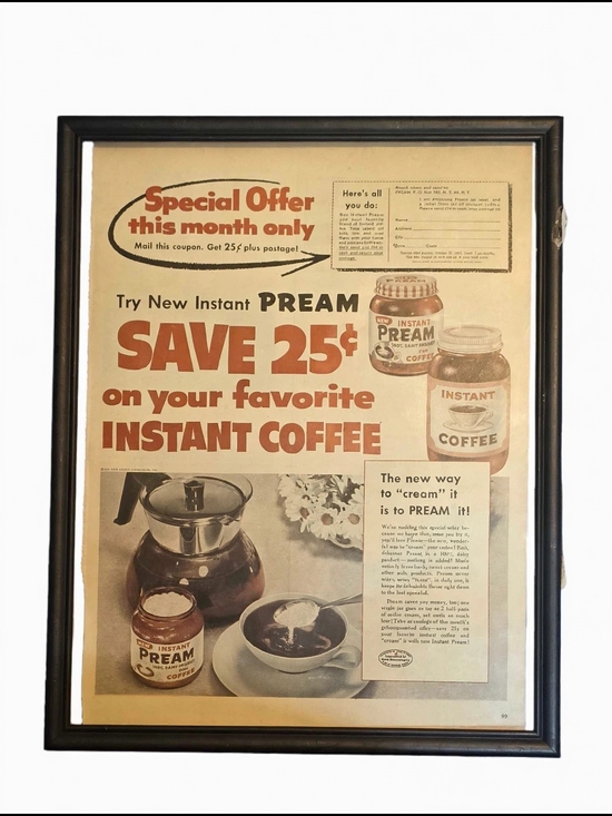 None Other - Pream Instant Coffee Vintage Ad Print - Brown Framed Wall Art